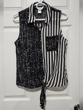 💋5/$25 Dizzy Lizzy Sleeveless Sheer Black & White Top Size Large